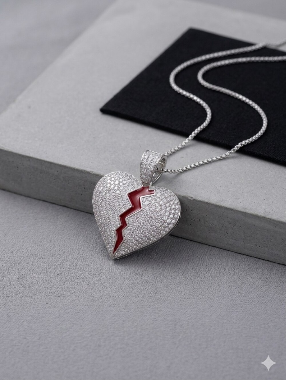 Moissanite 4.0CTW NWT 925 Silver Heart With Red Enamel, Pendant ONLY